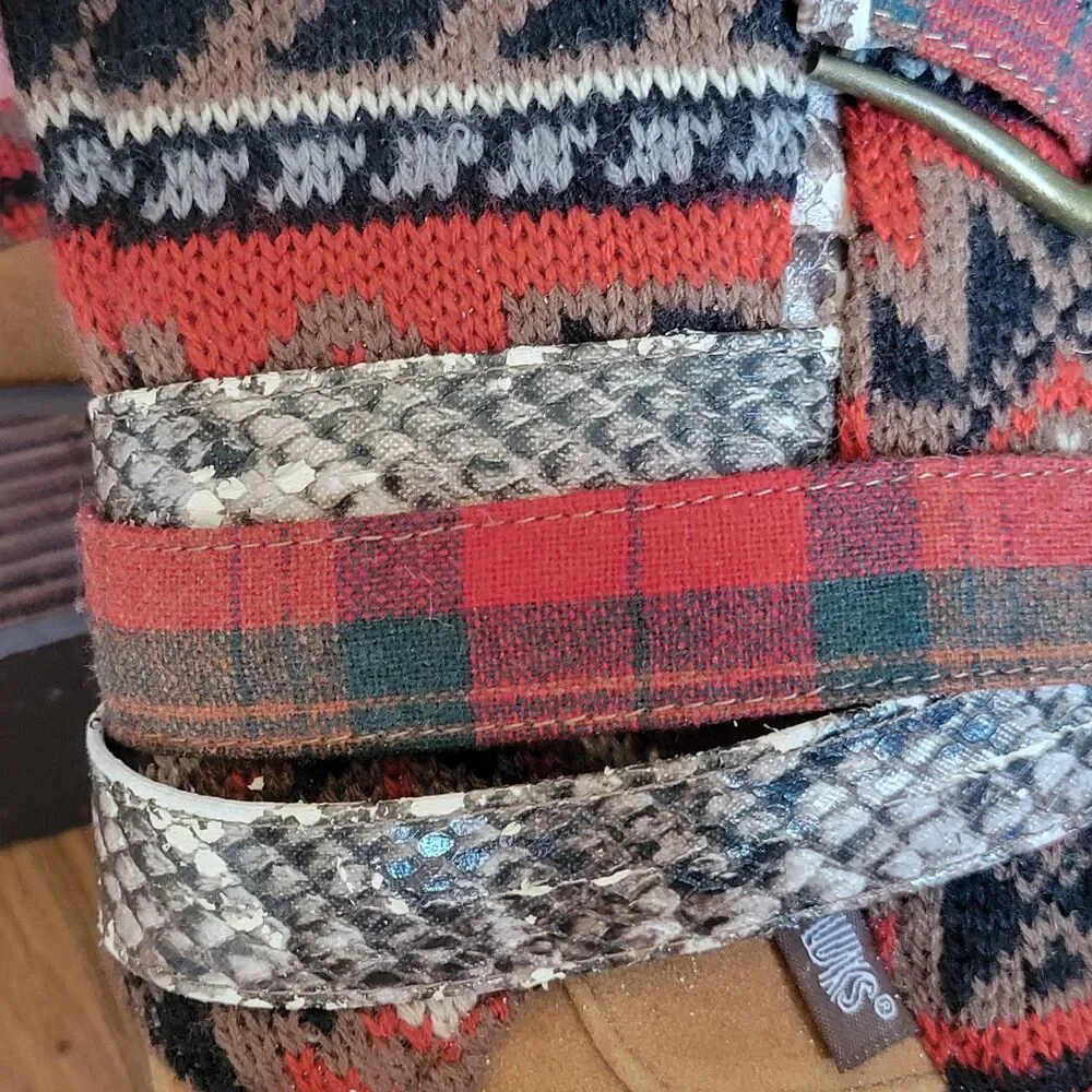 MUK LUKS Nikki Boots Size 7 Suede Winter Slouch Multi-Color Nordic Knit